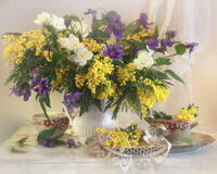 Без бренда «Натюрморт из мимоз и колокольчиков (20шт)» в Тюмени