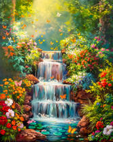 Красивый водопад в цветах (худ. Яковец Е.)