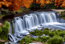 Каскадная река и осенние деревья