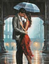 Поцелуй под дождем вечером
