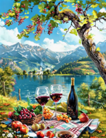 Без бренда «Винный натюрморт с бокалами, бутылкой вина, фруктами и ягодами» в Тюмени