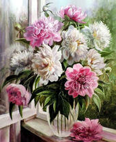 Без бренда «Пионы в прозрачной вазе у окна» в Тюмени